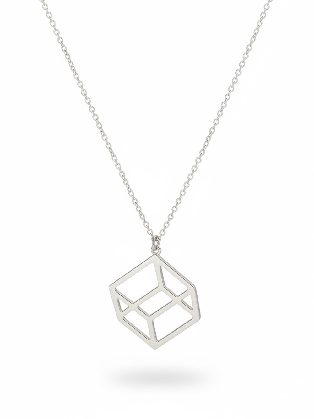 #380–❤️$5/$25❤️Gold Tone Geometric Cube Pendant Necklace - Silver